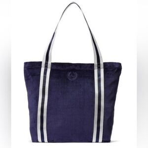Victoria's Secret PINK Tote‎ Navy Blue Velour Ribbed White Stripe Zipper VS